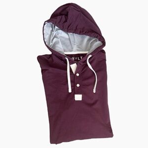 BYLT Men’s S Maroon Drop Cut LUX Hooded Henley Long Sleeve Performance Shirt